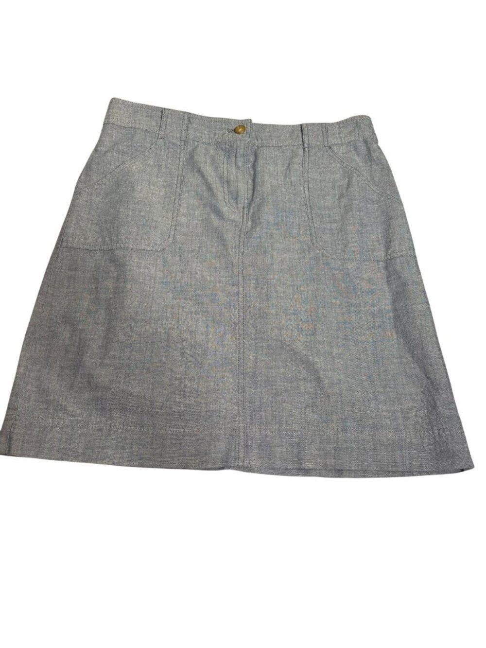 Talbots Chambray A Line Skirt Size 10 Blue Cotton Button Zipper Belt Loops